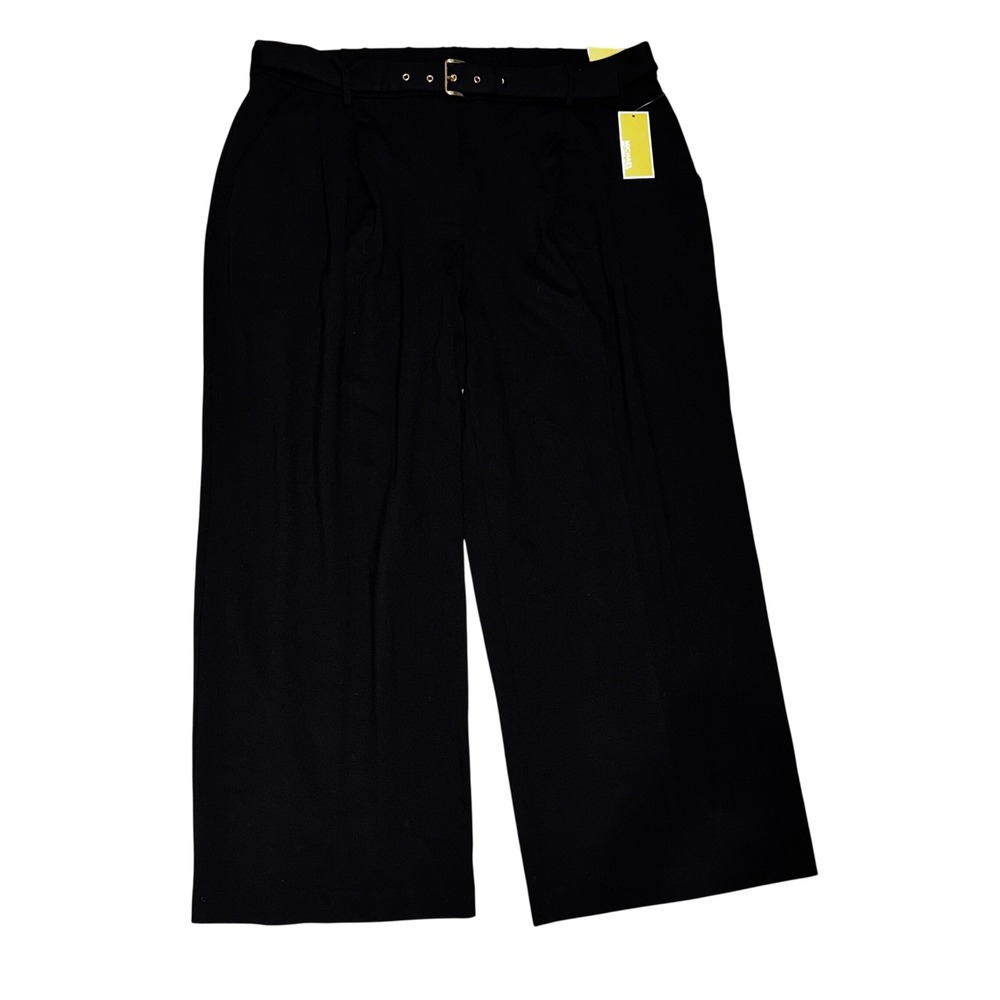 Michael Kors Wide Leg Pants Womens 3X Black NWT High Rise Belted Trousers